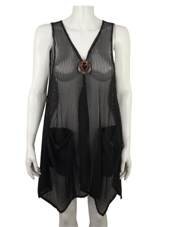 surf style Other - Surf Style Black Lagenlook Swim Coverup Sleeveless Open Weave Pockets